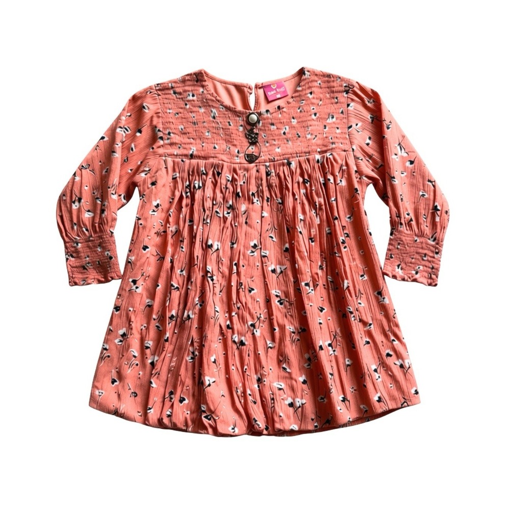 Real Kids Girls Coral Peach Floral Blouse Size 6 EU 38 Long Sleeve Smocked Top